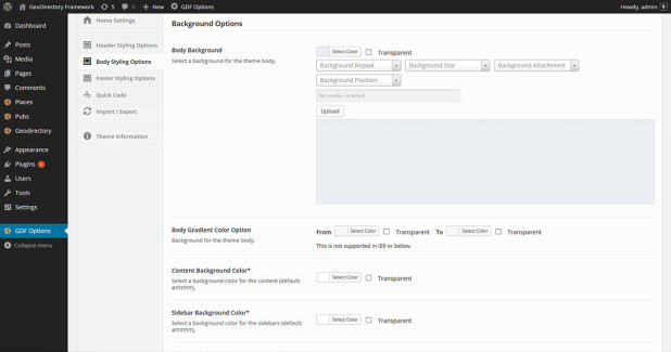 GeoDirectory Framework Body Options Page